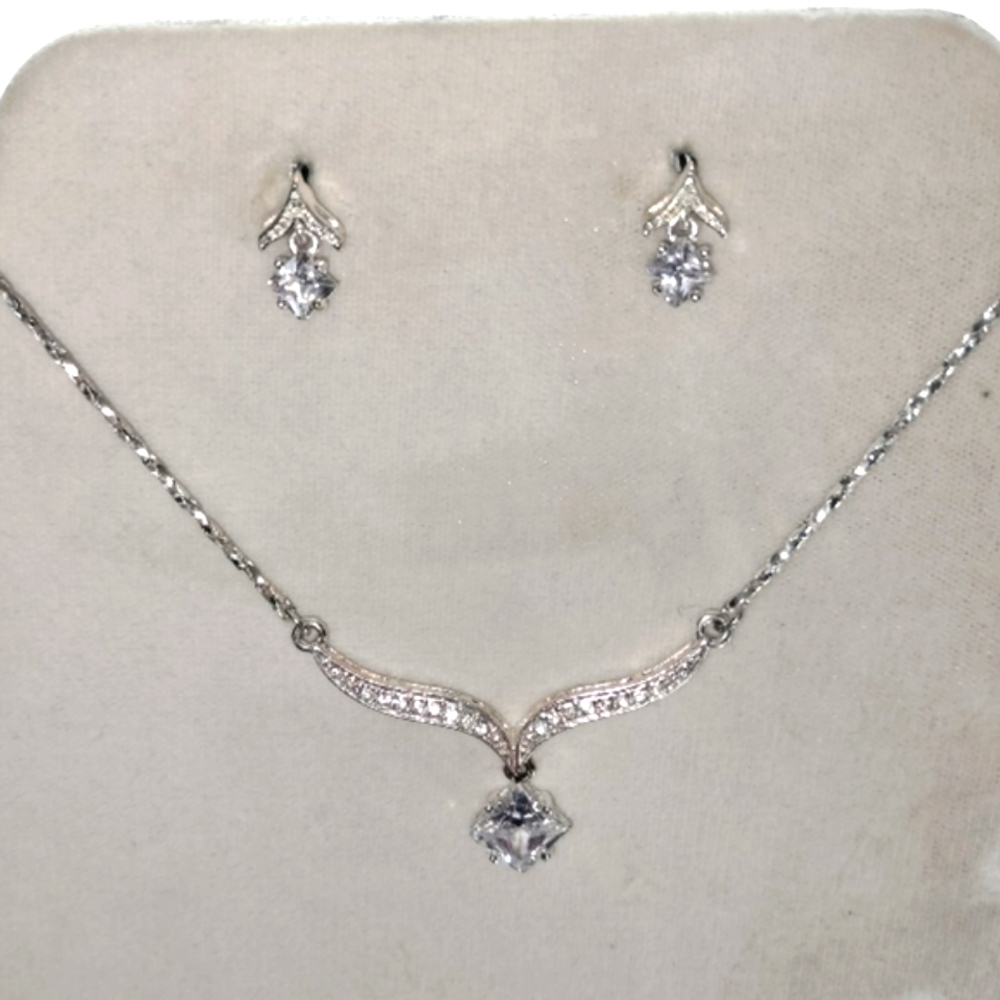 Princess cut CZ drop necklace and earring set